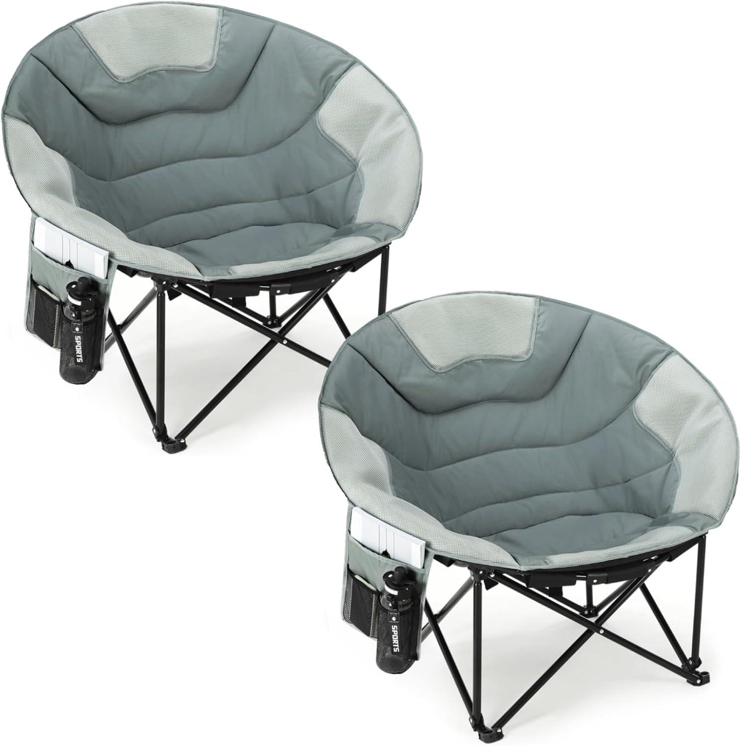 LIFERUN 2PCS Camping Chair 105×83×95cm, Folding Moon Chair with Paded Seat & Breathable Mesh, Cup Holder, Non-slip Feet, Storage Bag & Support 150KG, Oversized Portable for Garden/Fishing/Indoor