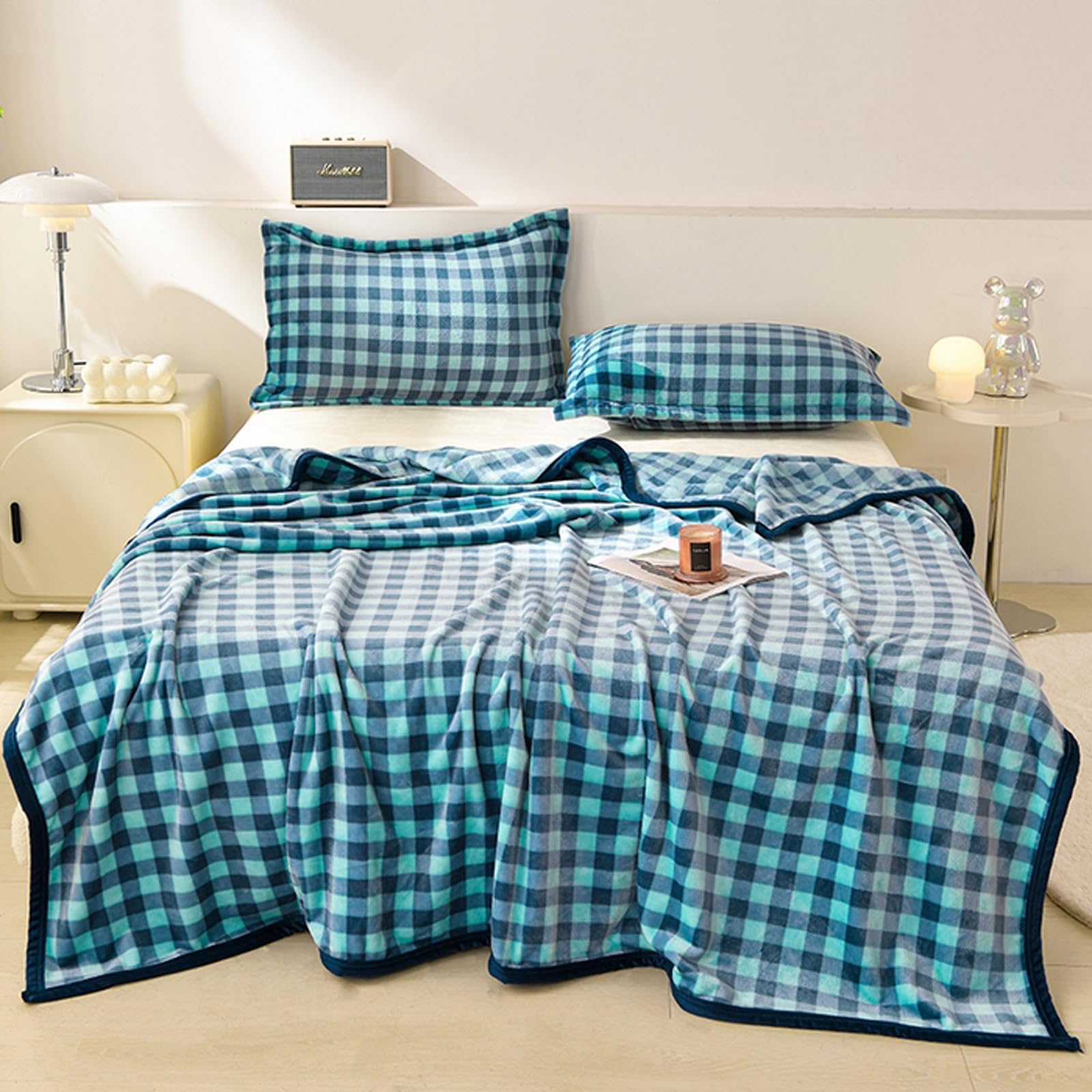 Couverture en flanelle de velours bleu de qualité supérieure | Plaid chaud haut de gamme
