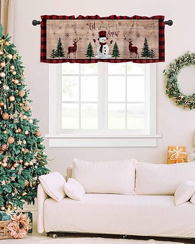 Miniatura 8 de Cenefa de cortina de cocina con diseño de muñeco de nieve de Navidad, cenefa de ventana con bolsillo para barra, 1 panel de cenefas para sala de