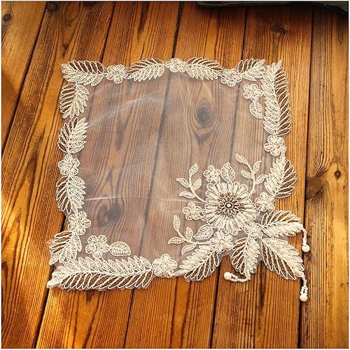 Mantel cuadrado de encaje bordado con perlas, mantel cuadrado de macramé, manteles individuales para mesa de noche, portavasos, decoración de mantel