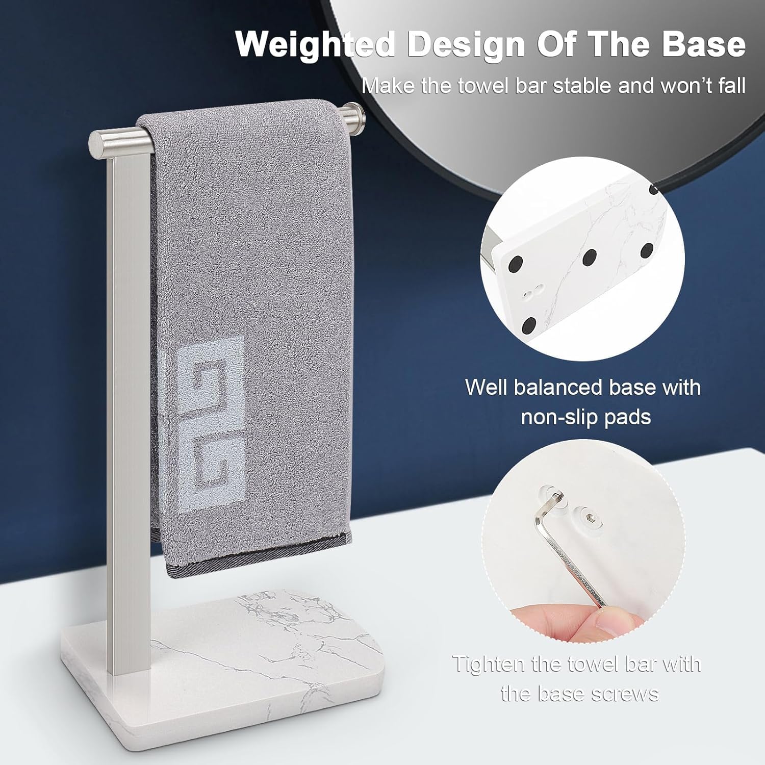 NearMoon Hand Towel Holder with Balanced Marble Base - Image 4