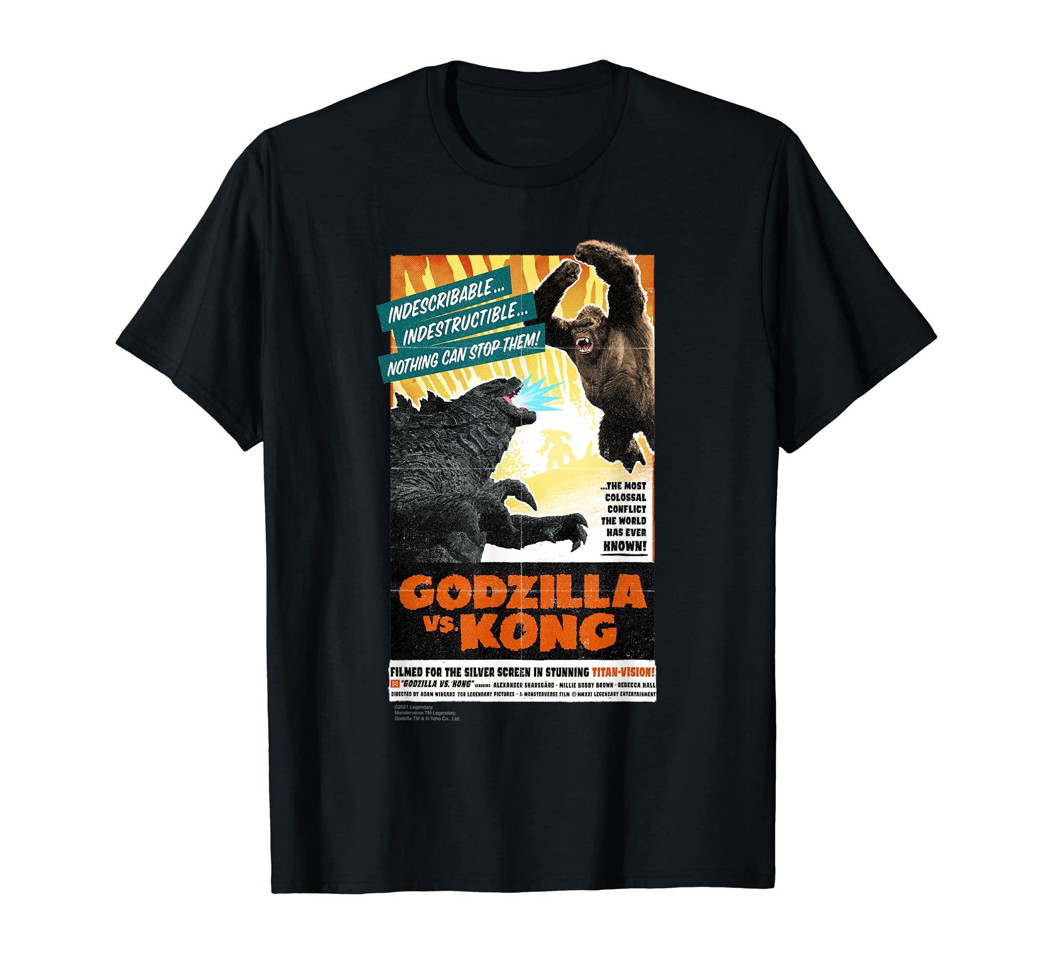 MonsterverseGodzilla vs Kong - Titan-Vision Retro Poster Unisex Adults Kids Black Short Sleeve T-ShirtOEKO-TEX STANDARD 100