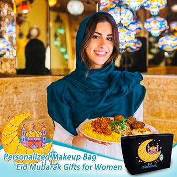 Eid Gifts for Women Eid Mubarak Gift Bags Ramadan Gifts for Women | Ramadan Gift Makeup Bag for Muslim Supplies Al Fitr Party Decoration Mubarak Make Up Bag Stars Cosmetic Pouch