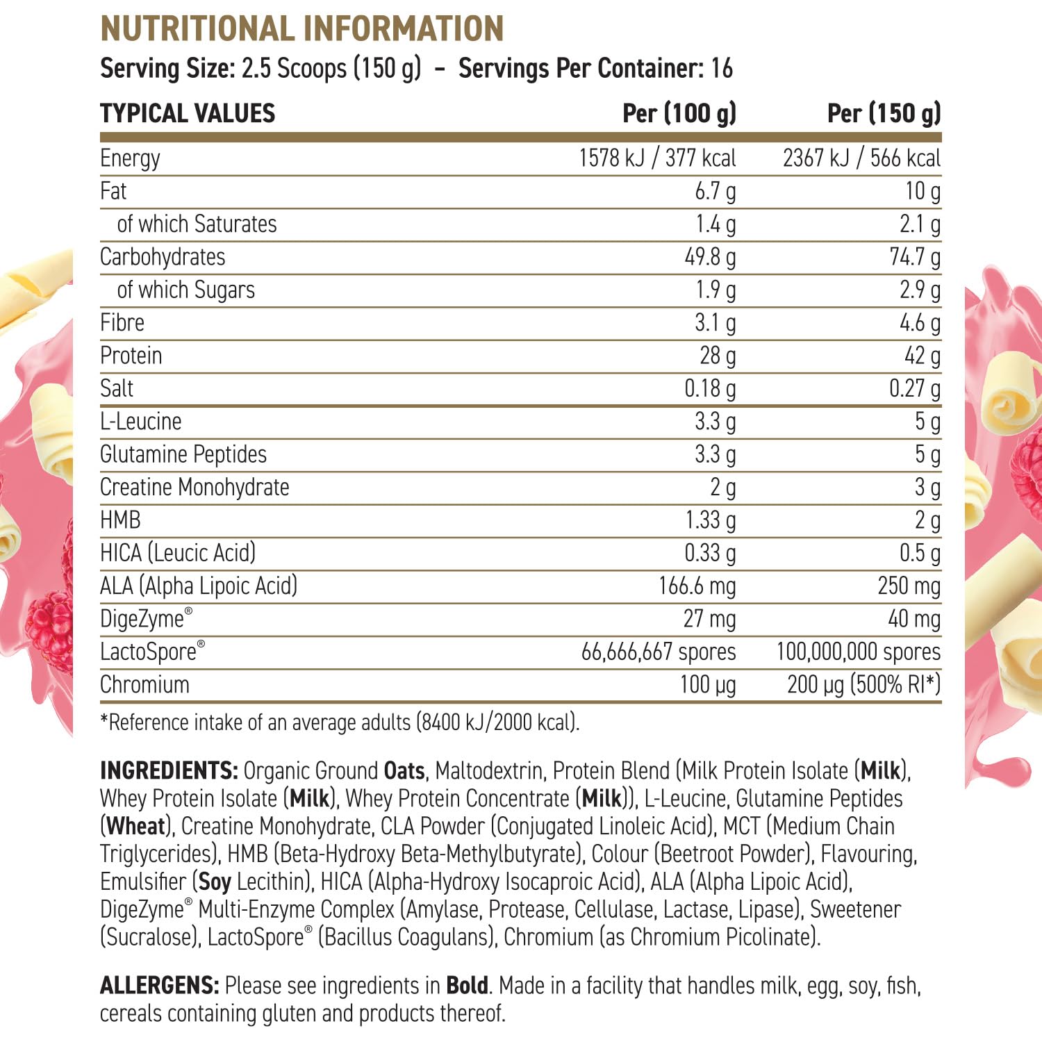 Applied Nutrition Critical Mass Professional (2400g) White Chocolate Raspberry - Przyrost masy ciała - Z kreatyną
