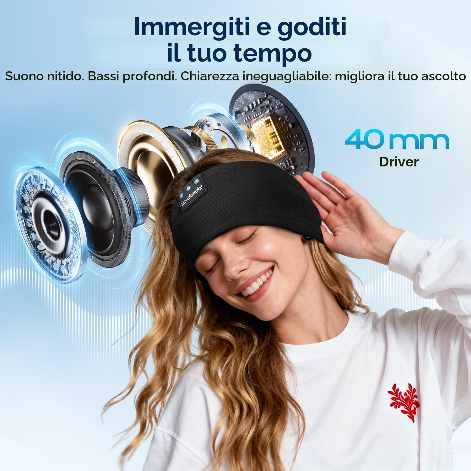 LC-dolida Cuffie Bluetooth con Archetto per Dormire e Sport, Fascia per Cuffie Sportive Maschera del Sonno, Fascia Musicale per Sportivo, Jogging, Yoga, Viaggio, Argento
