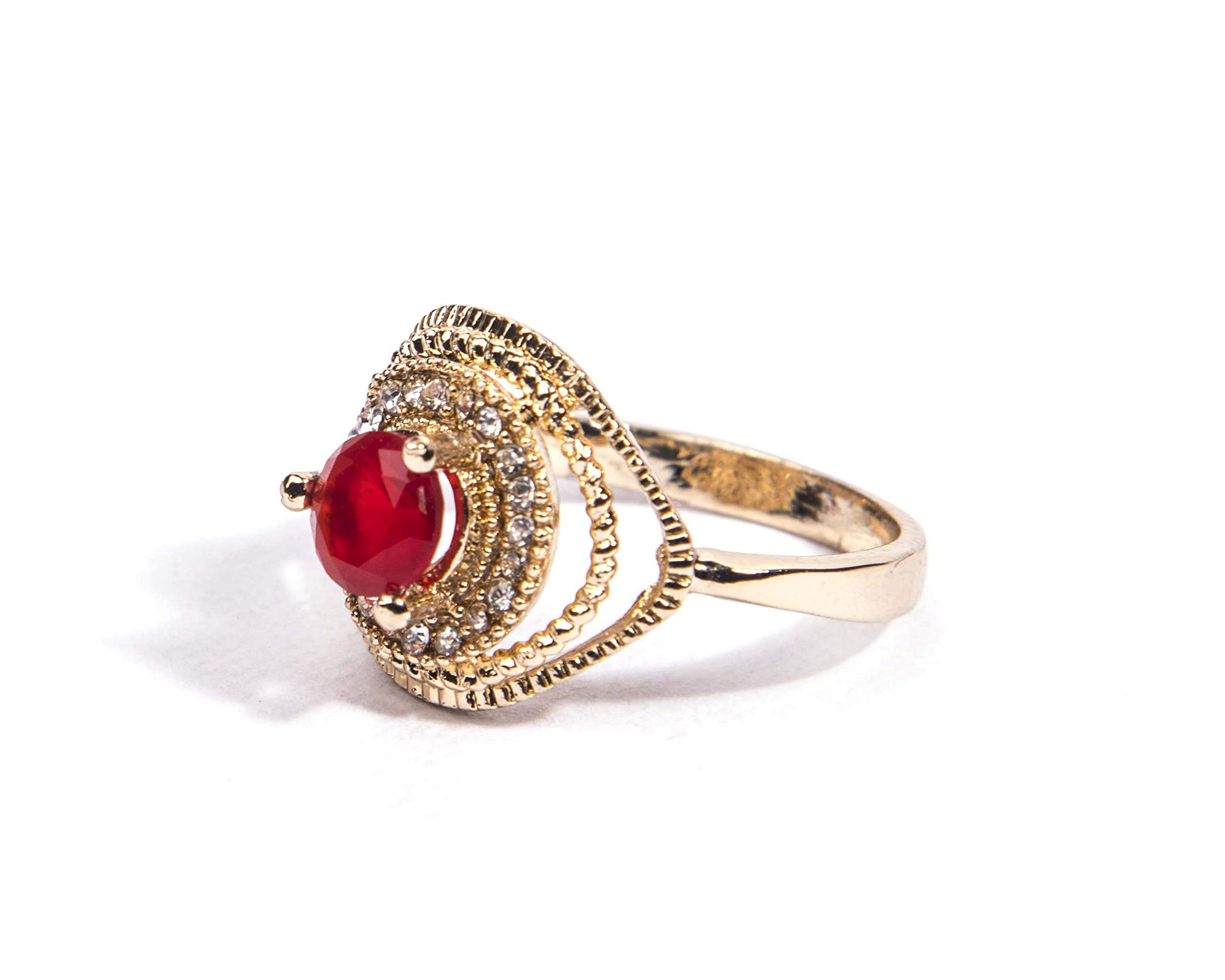 GemproRings Mania Brass and American Diamond Ring for Women & Girls (Gold & Red)