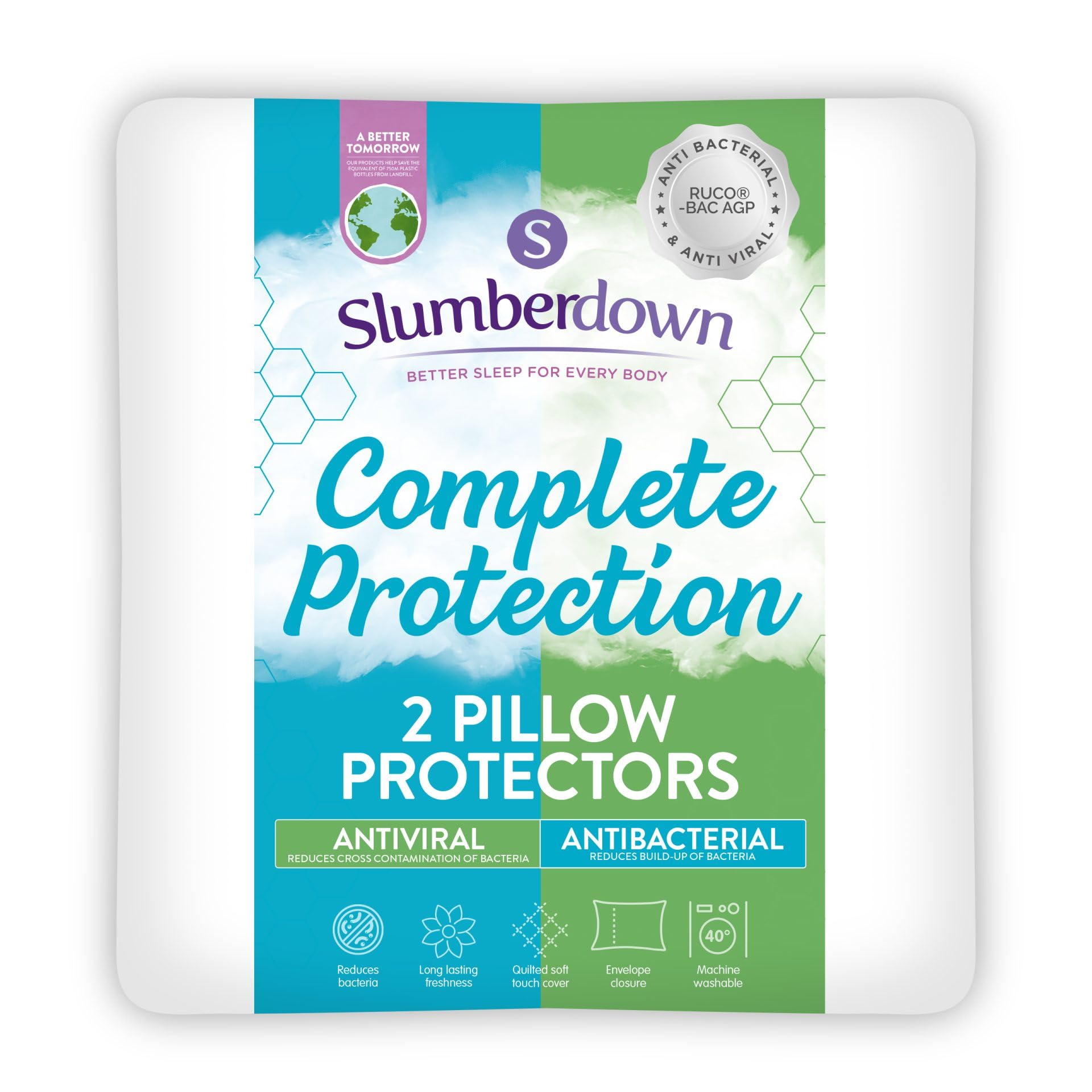 Slumberdown White Complete Protection Anti Viral Pillow Protector, 2 Pack