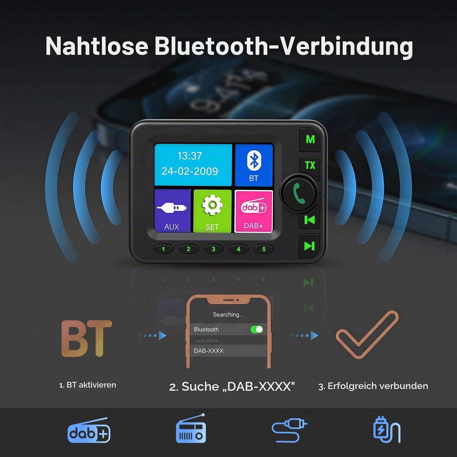 DAB DAB+ Adapter für Autoradio mit Bluetooth, FM Sender, 2,8-Zoll-Display | DAB Plus Digitalradio Adapter fürs Auto, AUX Eingang & Ausgang, Hochempfindliche Antenne, Freisprechfunktion, DAB Transmitter