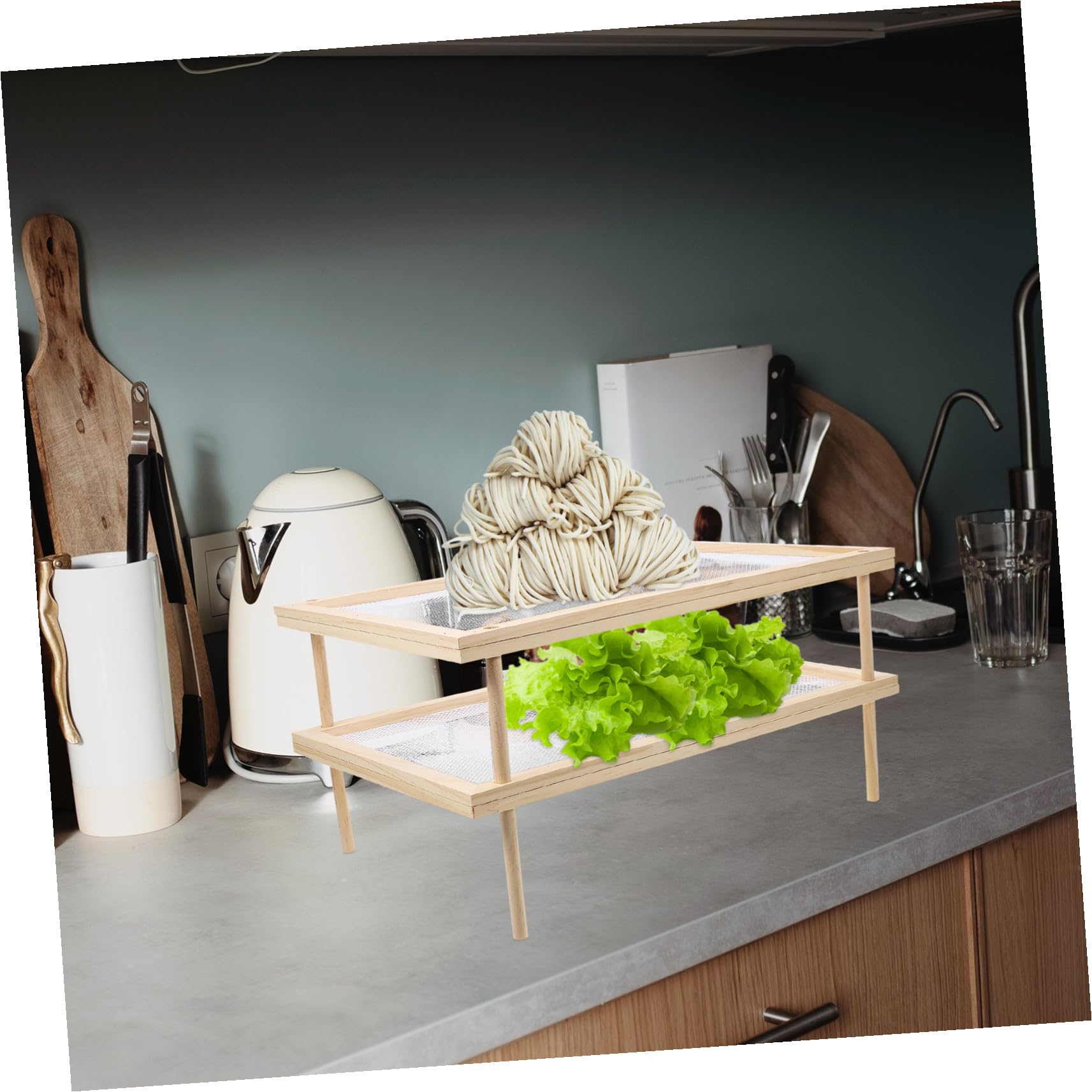 Essiccatore per Pasta in Legno Gambe Antiscivolo Robusto e Stabile per Uso Domestico in Cucina Beige Semplice e Raffinato