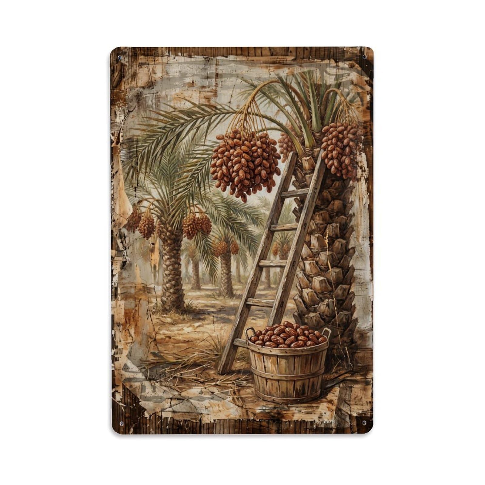Date Palm Harvest Brown Fruit Countryside Tree Metal Tin Sign Plaque Wall Decor for Cafe, Club Bar, Office, Home Garden Metal Poster 8x12Inch