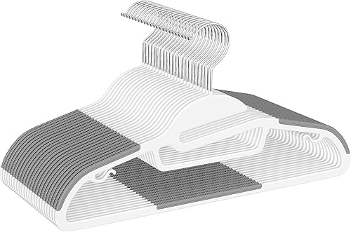 Vista 43 de BAGAIL Paquete de 50 perchas de plástico con diseño antideslizante, 0.2 pulgadas de grosor, gancho giratorio de 360°, organizador que ahorra espacio