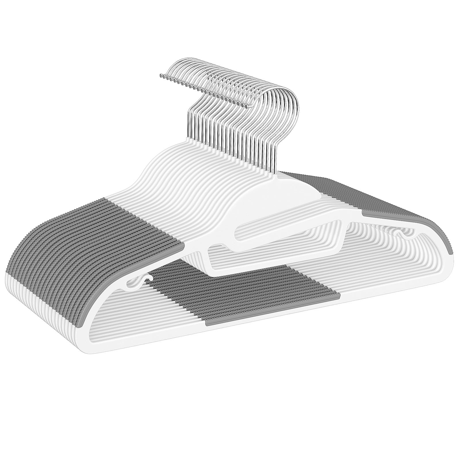 BAGAIL Plastic Hangers 50 Pack with Non-Slip Design,0.2 Inches Thick, 360°Swivel Hook Space Saving Organizer for Bedroom Closet,Shirts,Pants(White- S