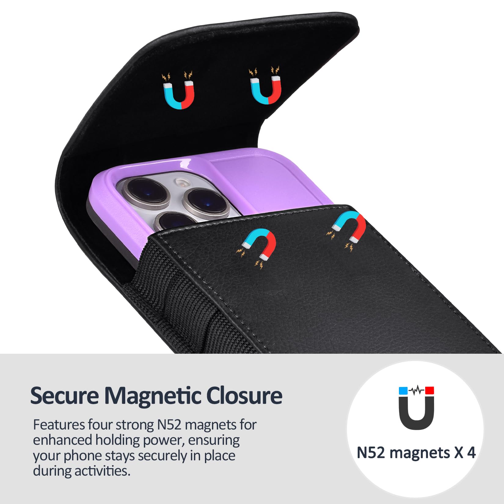 ACCKUO Funda de Piel para teléfono con Clip de Metal Fuerte para cinturón y Cierre magnético Compatible con Samsung Galaxy S25/S24/S23/S22/S21/S20 Ultra, XL, Negro