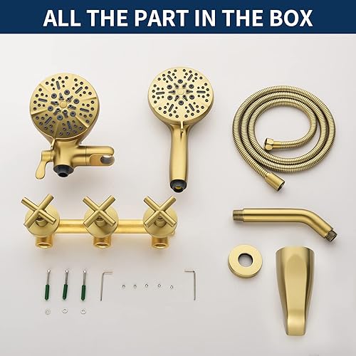 Miniatura 7 de Juego de grifo de ducha de 3 manijas con boquilla de bañera, juego combinado de grifo de ducha sistema de ducha completo para bañera y ducha,