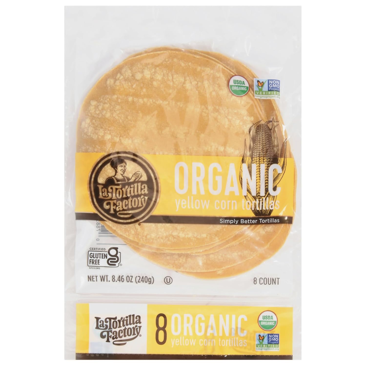 L.a Tortilla Factor.y Organic Corn Tortillas Yellow Bag 8 Count 8.46OZ Pack of 10
