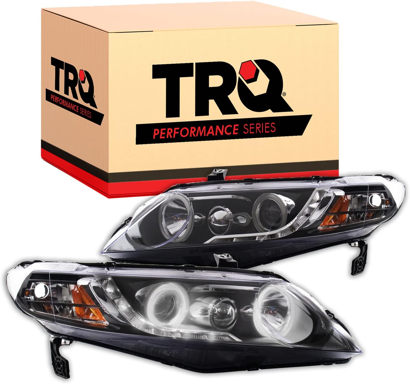2 Piece Headlight Assembly Set Performance LED Halo LED Tube Running Light Black Bezel Driver & Passenger Side Compatible with Honda Civic 2006-2011 HO2502125 HO2502127 HO2503125 HO2503127