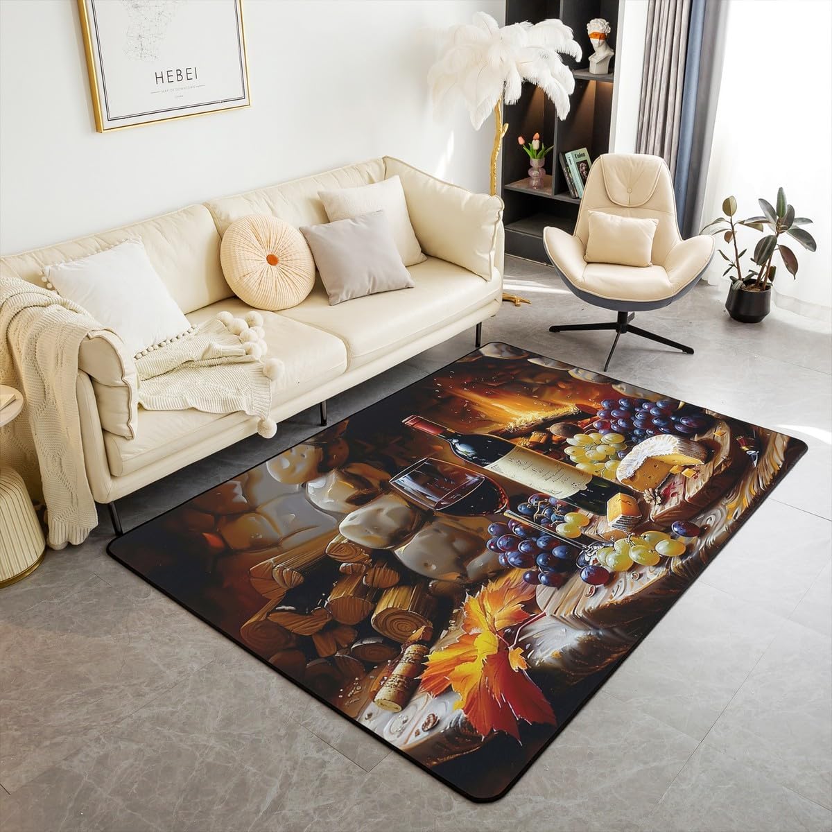 Manfei Whisky Kids Area Rug,Wooden Barrel Plank Grain Rustic Retro Indoor Floor Mat Entrance Rug,Wine Beer Glass Bar Time Non Slip Rug,Brown Black Chairs Couch Living Room Decor,5'x6'6''