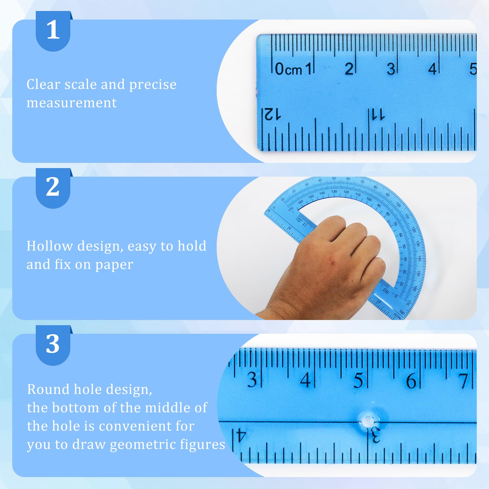 8pcs 6in Plastic Protractor with 12in Plastic Ruler Set,Clear Protractor Clear Ruler Math Geometry Protractor Ruler Set Student Classroom Protractor with Ruler,Transparent Protractor for School - Image 4