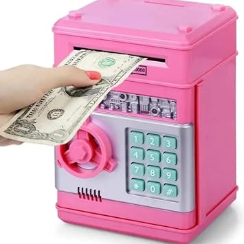 Electronic ATM Encrypted Automatic Paper Money Receiving Safe Piggy Bank (Pink)