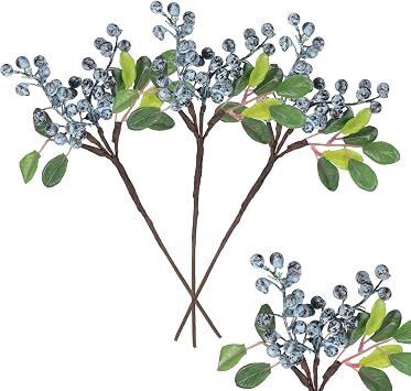 Fake Blueberries, 3 pcs Realistic Blueberry Stems