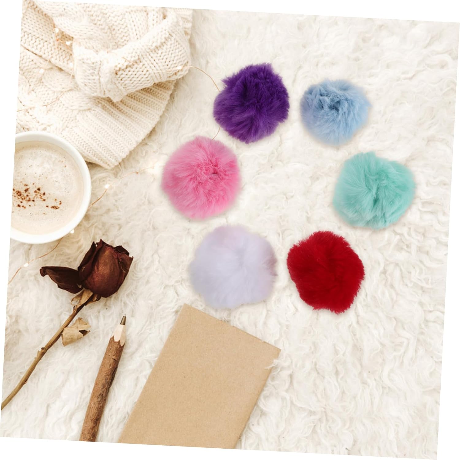 TEHAUX 30pcs Faux Fur Pom Poms with Elastic Loop for Keychain and Hair Ties, Acrylic and Polyester Material, Creative Ornamentation for Travel and Hat Knitting, Fashionable and Vibrant