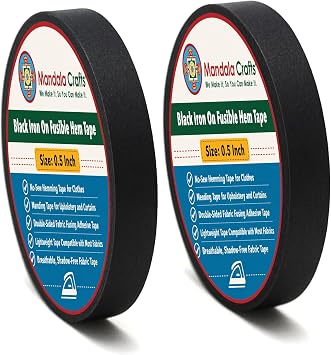 Mandala Crafts 1/2 Inch 54 Yards Black Fusible Hem Tape - Double-Sided No Sew Fabric Fusing Adhesive Iron on Hemming Tape for Pants, Curtains, and Clothes