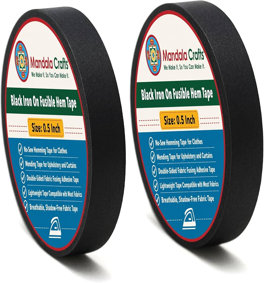Mandala Crafts 1/2 Inch Black No Sew Iron on Fusible Hem Tape, 54 Yards