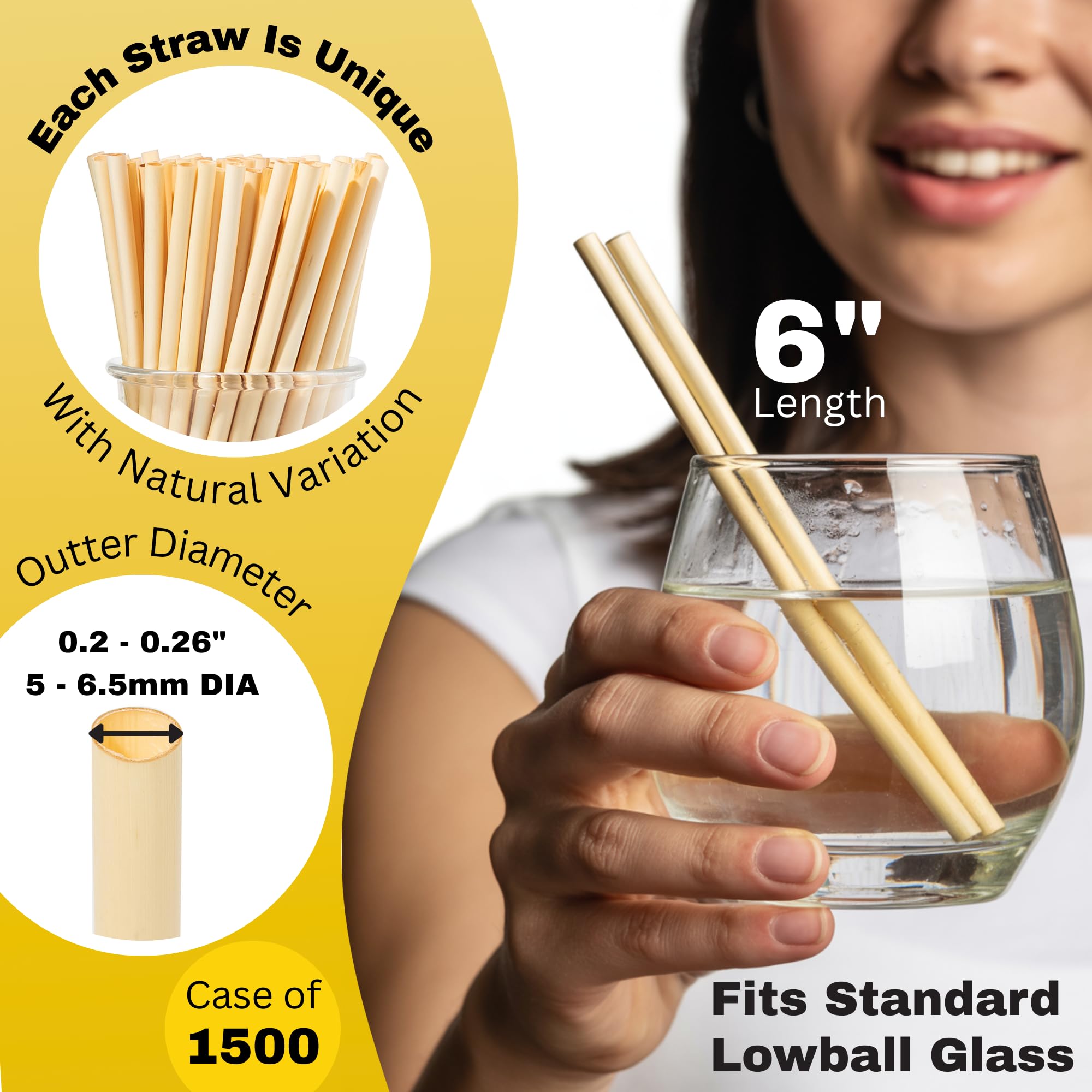 HAY! Straws Martini Jumbo-Strohhalme, 15,2 cm, 1500 Karat, 12,7 - 16,5 cm Durchmesser, 100 % pflanzlich, zertifiziert kompostierbar, ideal für gefrorene und charakteristische Cocktails