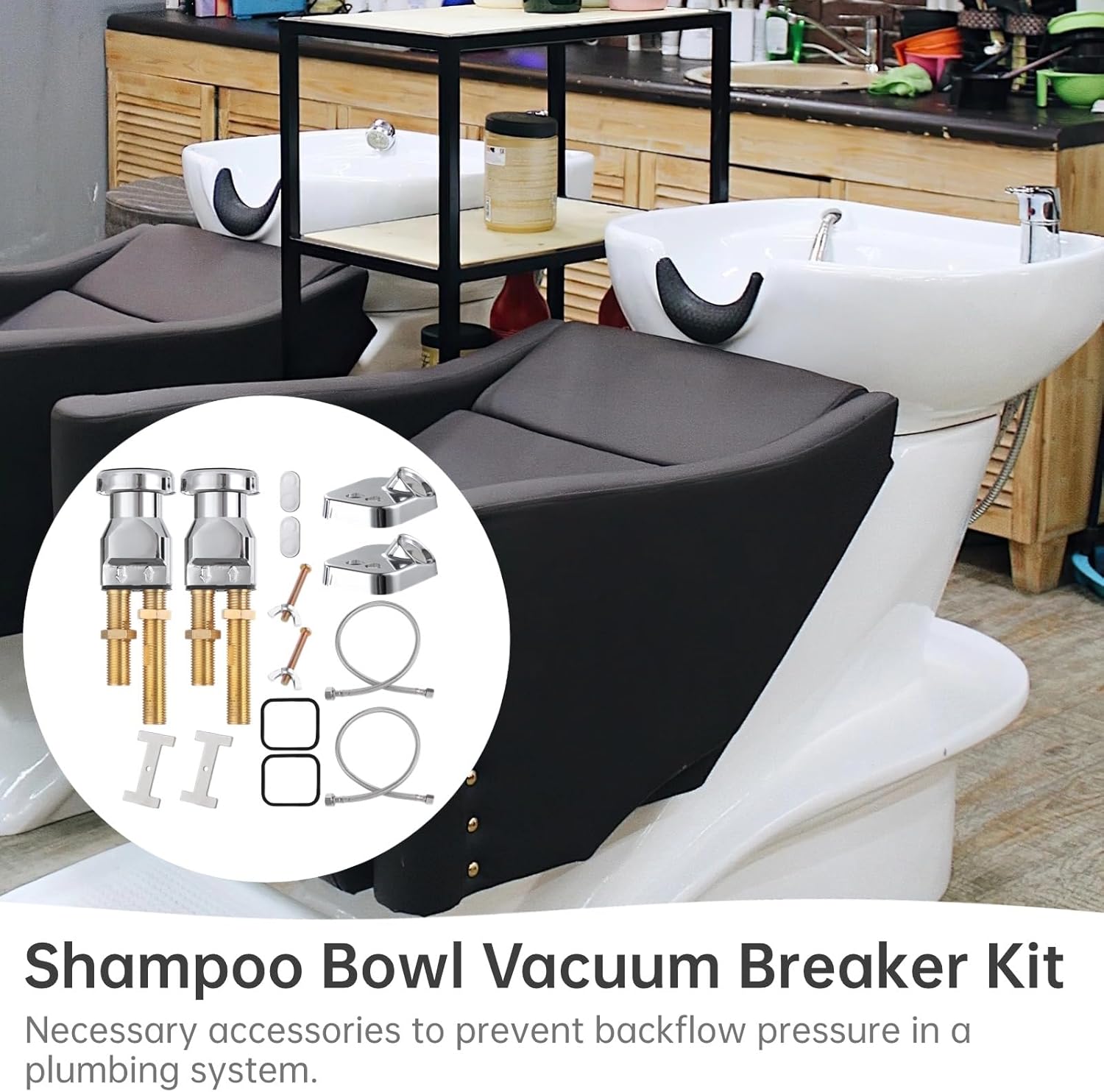 14 Pcs Shampoo Bowl Vacuum Breaker Kit, Shampoo Faucet Kit with Breaker Vacuum, Crossover Hose, Receiver Plate, Salon Sink Replacement Parts, Prevent Backflow Pressure