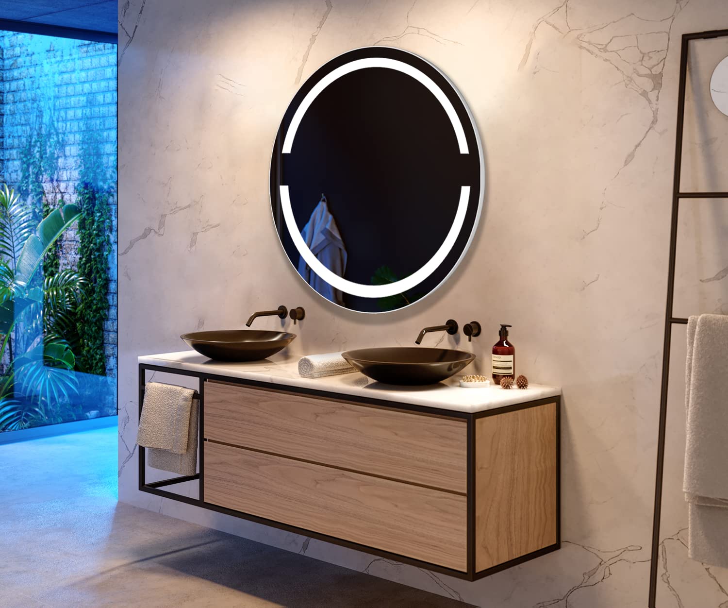 FORAM Badspiegel mit Beleuchtung - Spiegel Rund - 105x105 - Wandspiegel Nach Maß - Runder Spiegel auf Individuelle Bestellung Gefertigt - Modernes Design - Mit Rahmen
