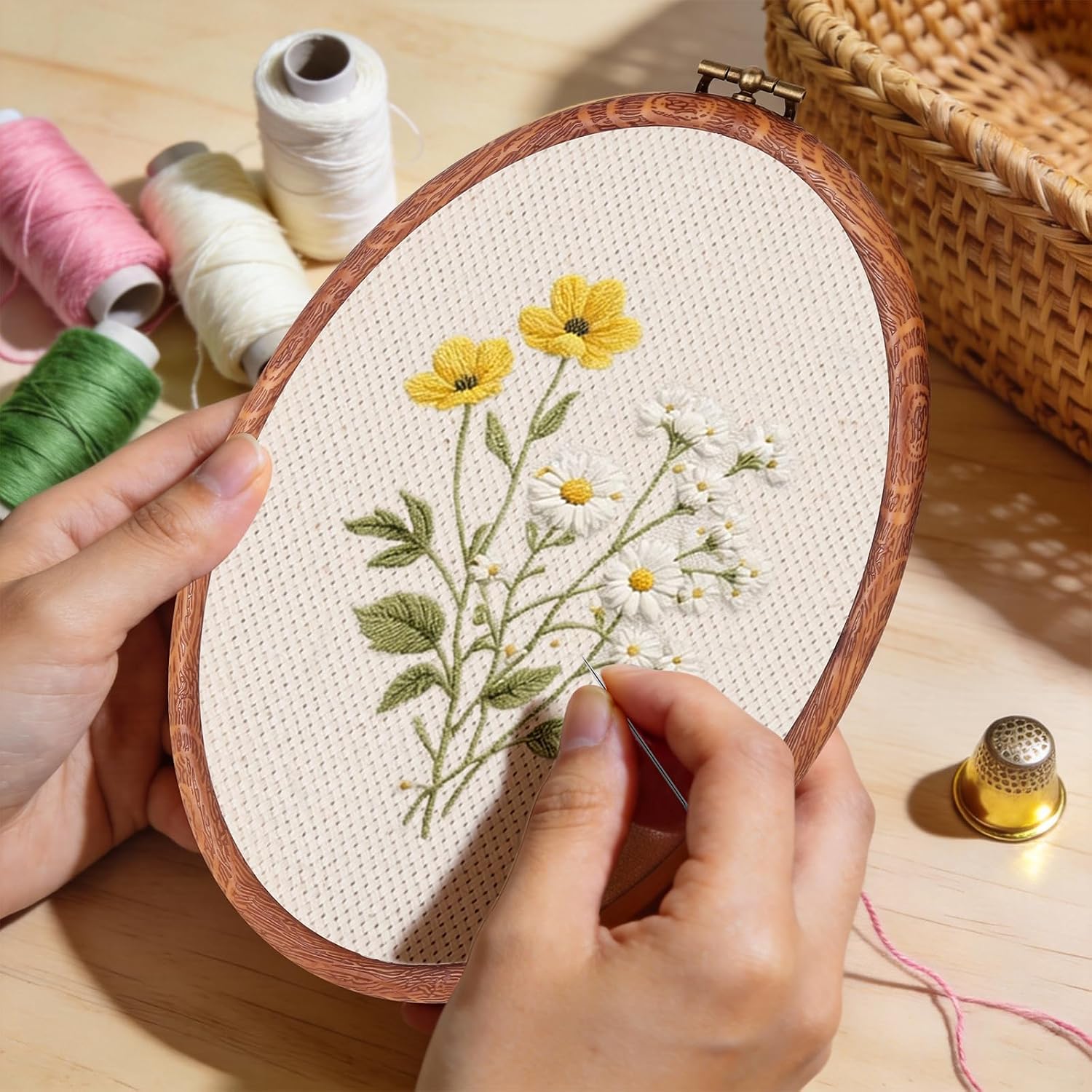 5PC Oval Embroidery Hoops Set, Imitation Wood Cross Stitch Frames in 5 Sizes,Embroidery Display Hoops for Needlework, Cross Stitch, Wall Decor, Horizontal & Vertical Hanging