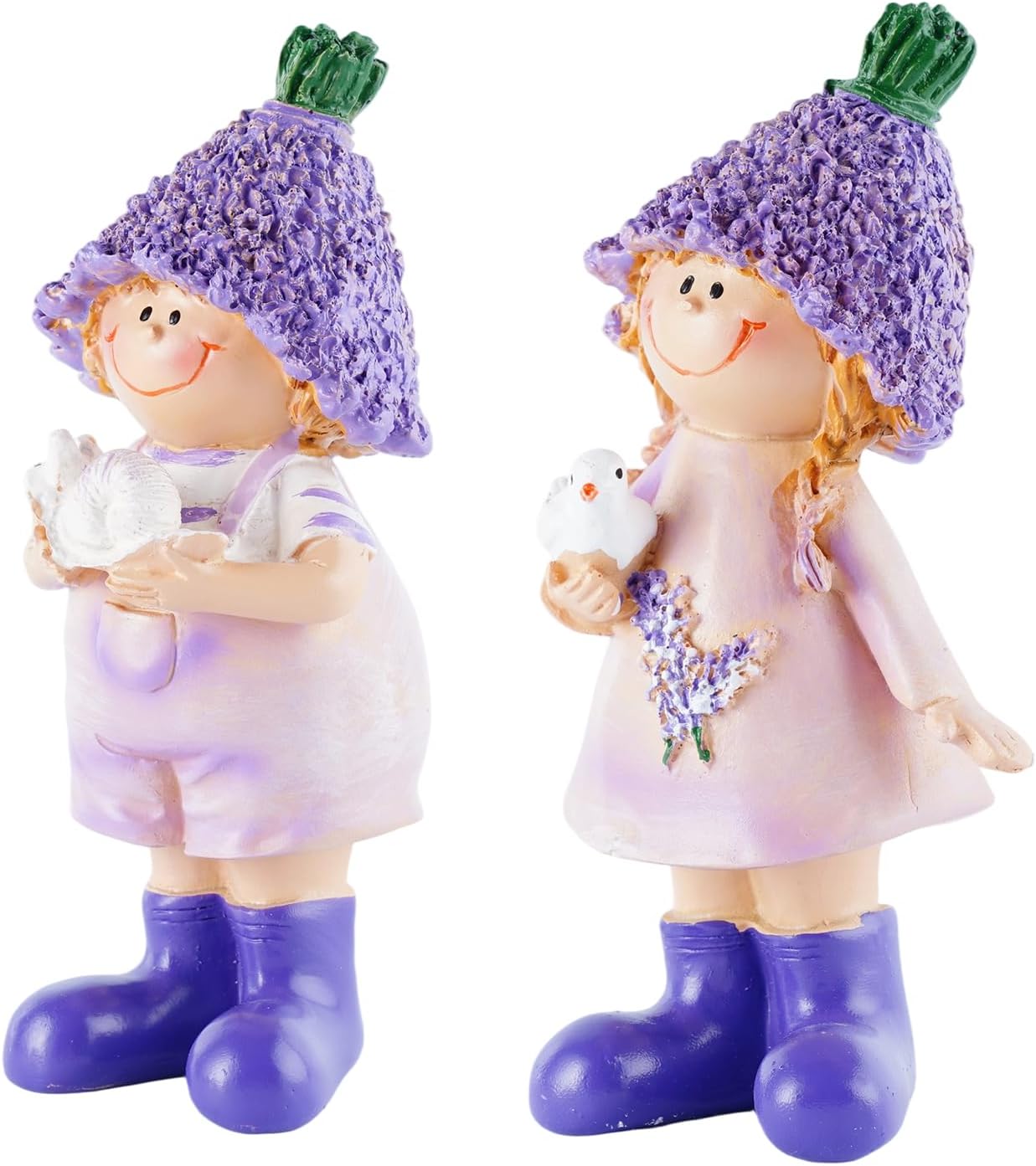 2-Piece Spring Decor Miniature People Figurines Garden Decor for Outside Lavender Themed Boy and Girl Couple Statues Whimsy Decor Resin Spring Decorations for Home Indoor Tabletop Decor image 2
