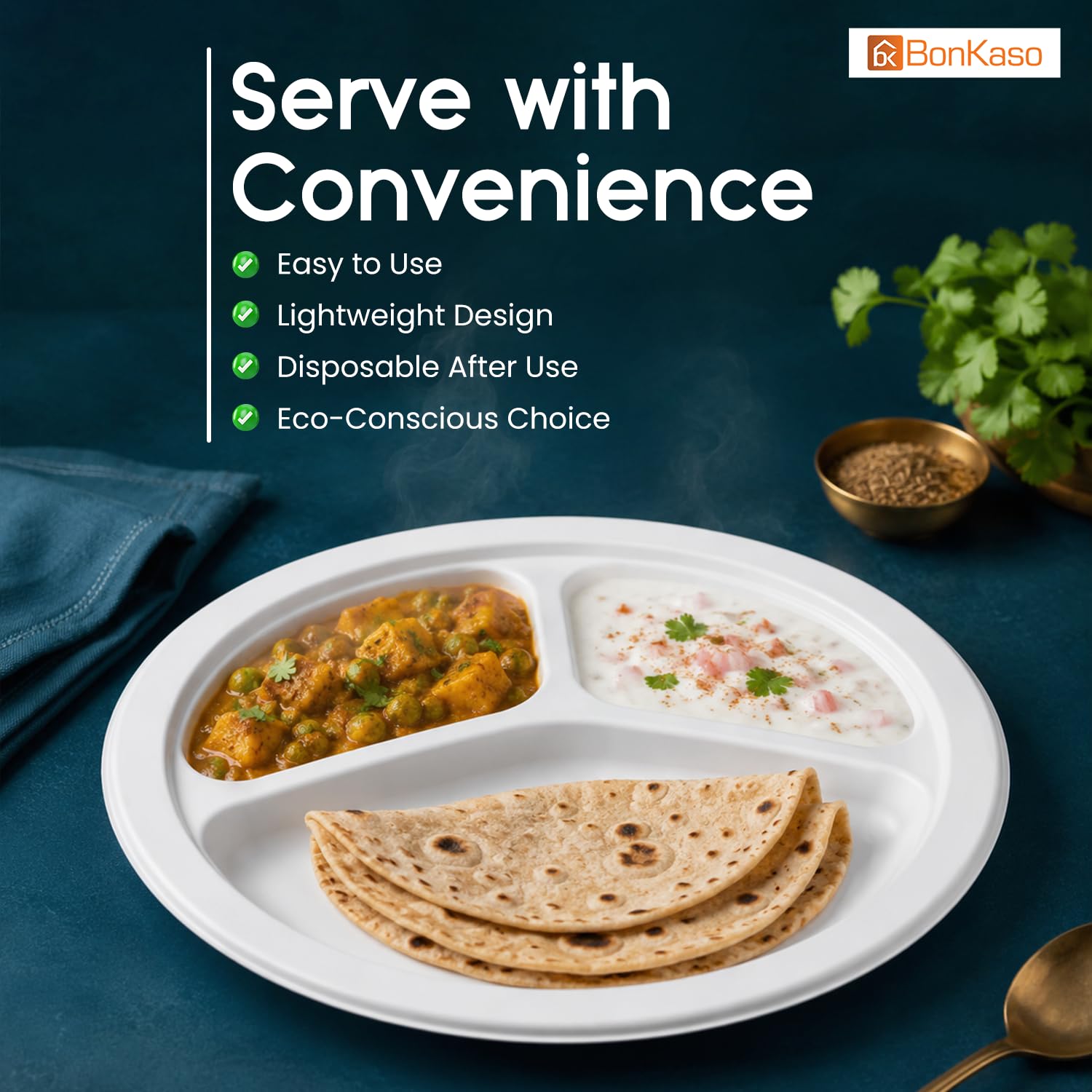 Bonkaso Bagasse Plates - Eco-Friendly Meal Trays -6