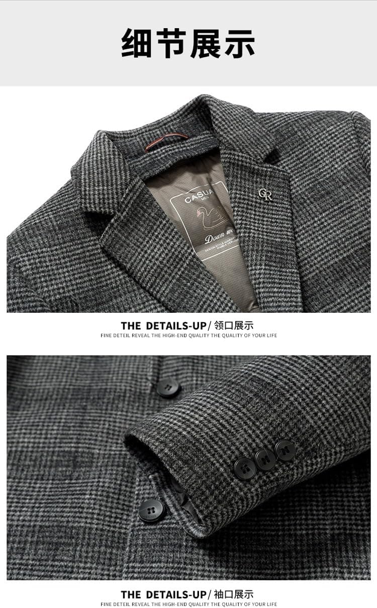 Men's Wool Double-Sided Coat Mid-Length Business Casual Notched-Lapel Plaid Jacket