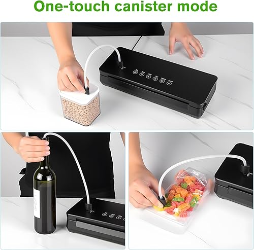 Miniatura 6 de Sellador al vacío de potencia de 120 W para alimentos, máquina selladora de alimentos con 5 moldes que incluyen seco, húmedo, pulso, sellado,