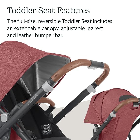 UPPAbaby Vista V2 Stroller/Convertible Single-to-Double System/Bassinet, Toddler Seat, Bug Shield, Rain Shield, and Storage Bag Included/Lucy (Rosewood Melange/Carbon Frame/Saddle Leather)