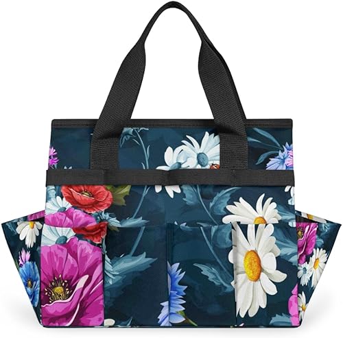 Bolsa de herramientas de jardín de flores coloridas para mujeres y hombres, bolsas de almacenamiento de herramientas de jardinería con 10 bolsillos,
