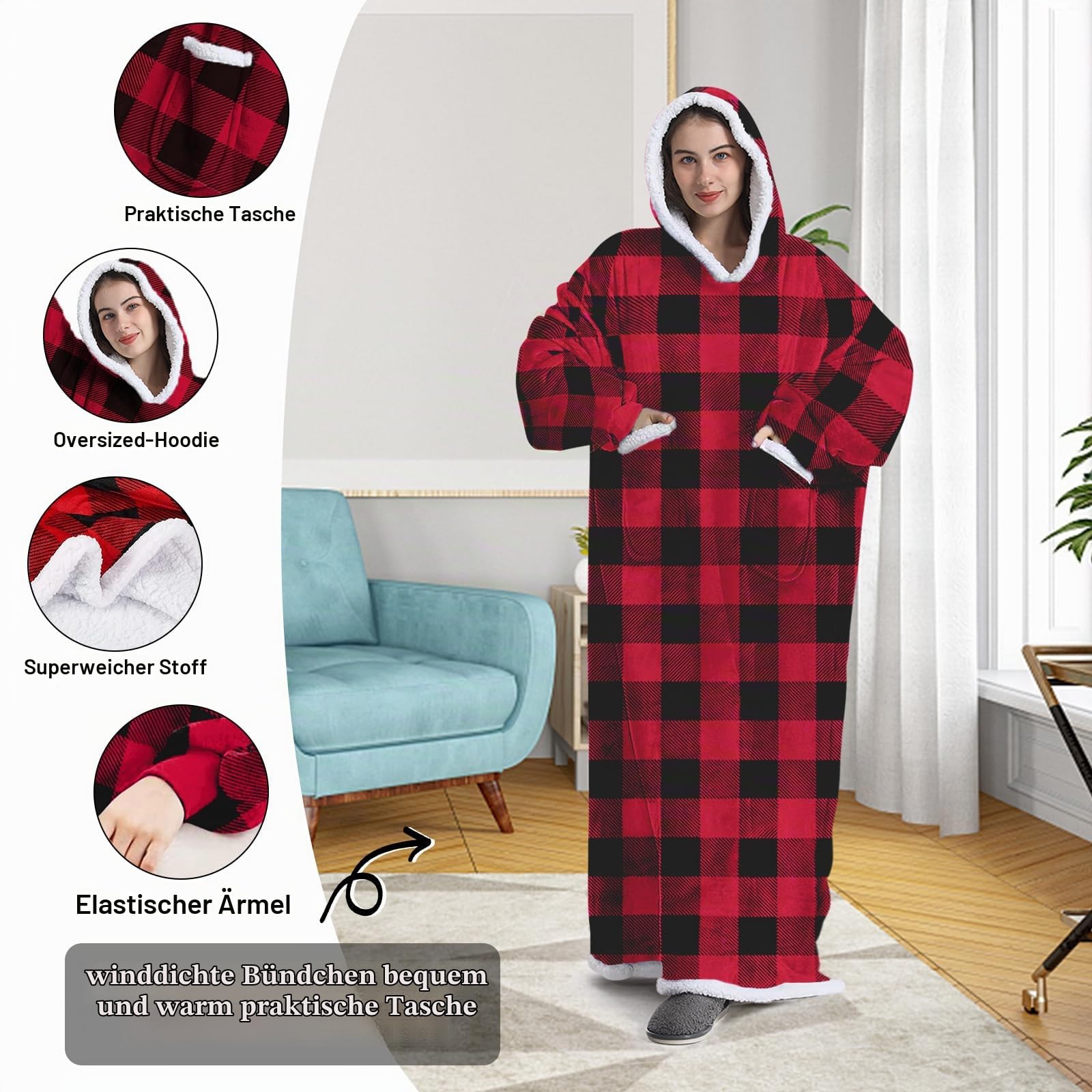 Übergroße Sherpa Hoodie Sweatshirt Decke Weiche Gemütliche Warme Riesen Hoodie Kuscheldecke mit Ärmeln Kapuzenpullover Super Weich und Bequem Weihnachtspullover Geeignet für Erwachsene, Männer, Frauen
