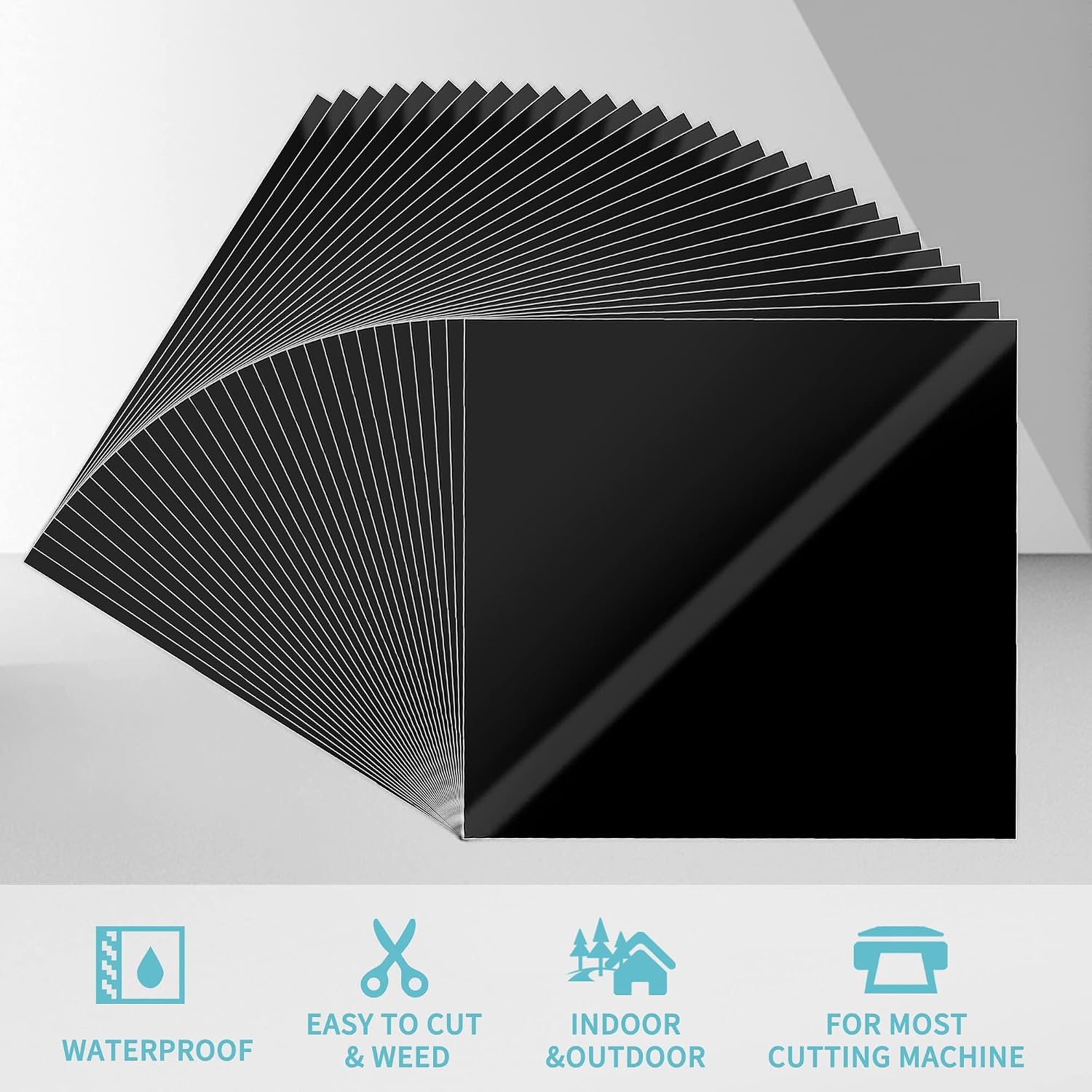 Adhesive Vinyl Sheets-Glossy Black Permanent Vinyl 30 Pack, 12” x 12” for Silhouette, Cameo Cutters, Signs, Scrapbooking, Craft Die Cutters thumbnail