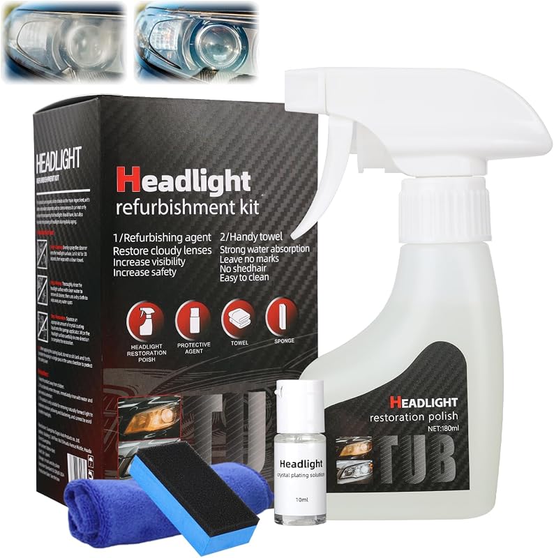 Kit de Restauração de Faróis Botou com Spray de Limpeza e Revestimento UV – 1 conjunto