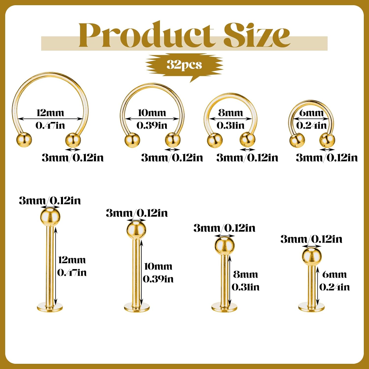 64 PCS Jewelry Lip Barbell Ring Lip Rings Vertical Labret Medusa Snake Bite Earring Piercing Jewelry Helix Earring Daith Tragus Cartilage Studs Steel for Women Men