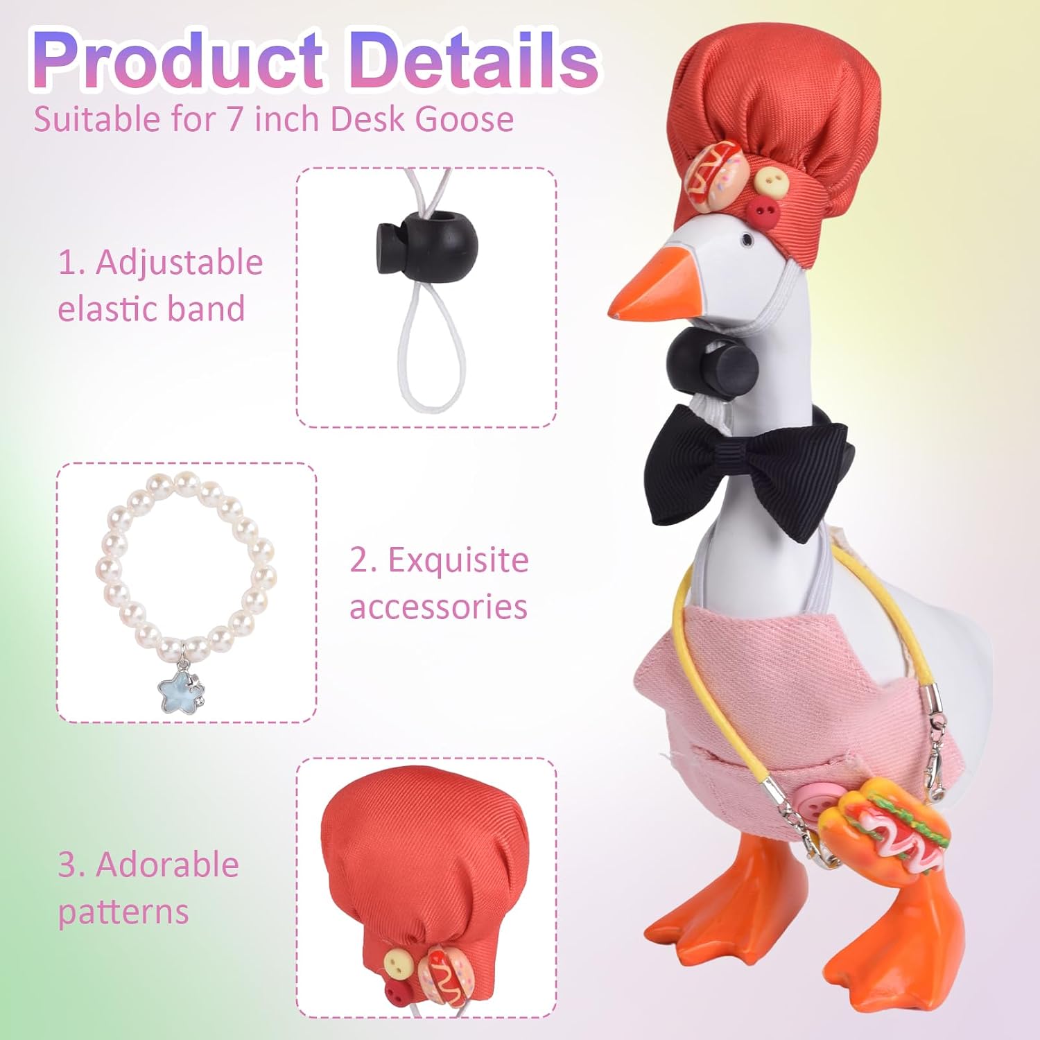 12 Pcs 7 Inch Desk Goose Outfit Set, Mini Goose Clothes Accessories, BBQ Chef, Dinner Party & Summer Vacation Styles, Cute Costume Kit for Desktop Decor, Hats, Apron