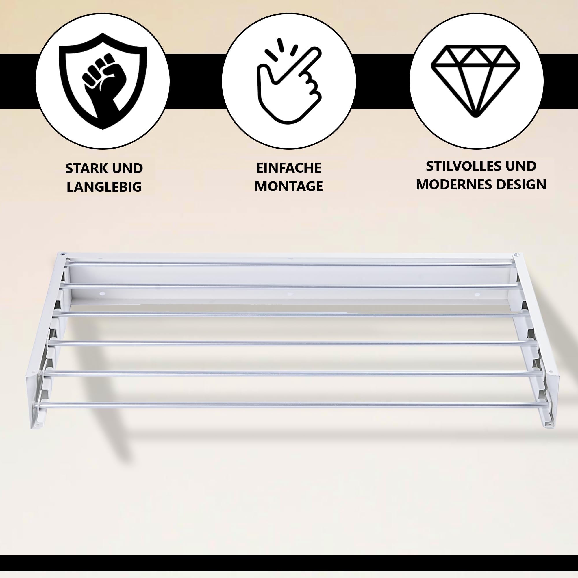 Vonia Wandtrockengestell 100 x 50 cm – Platzsparend & Zusammenklappbar – Robuster Wäschetrockner zur Wandmontage im Badezimmer, auf dem Balkon und in kleinen Wohnungen – Weiß