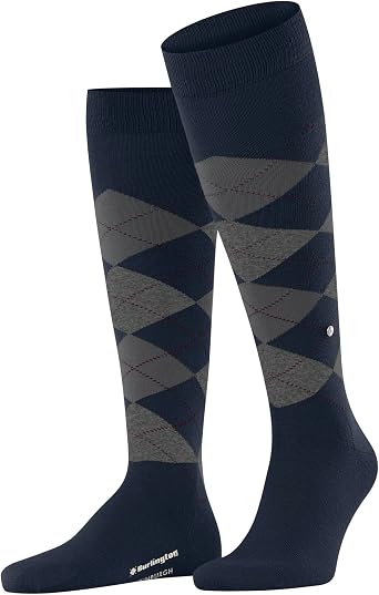 Burlington Men's Edinburgh Knee-High Socks Breathable Climate-Regulating Odour-Neutralising Wool Argyle Pattern Flat Seam For Pressure-Free Toes Warm ONE-SIZE-FITS-ALL gift idea 1 Pair