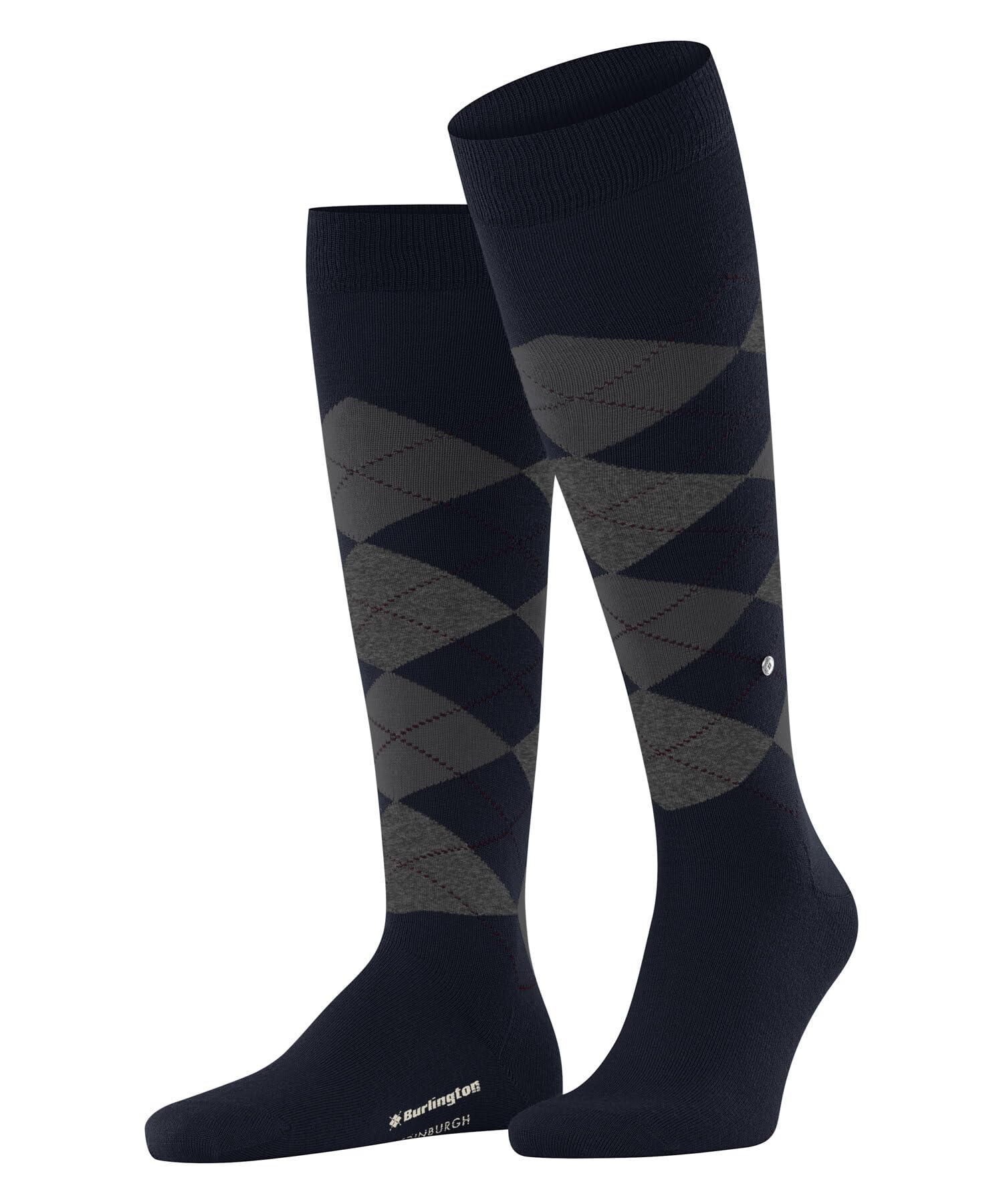 Burlington Men's Edinburgh M Kh Wool Long Patterned 1 Pair Knee-High Socks, Blue Marine 6123, 6.5-11