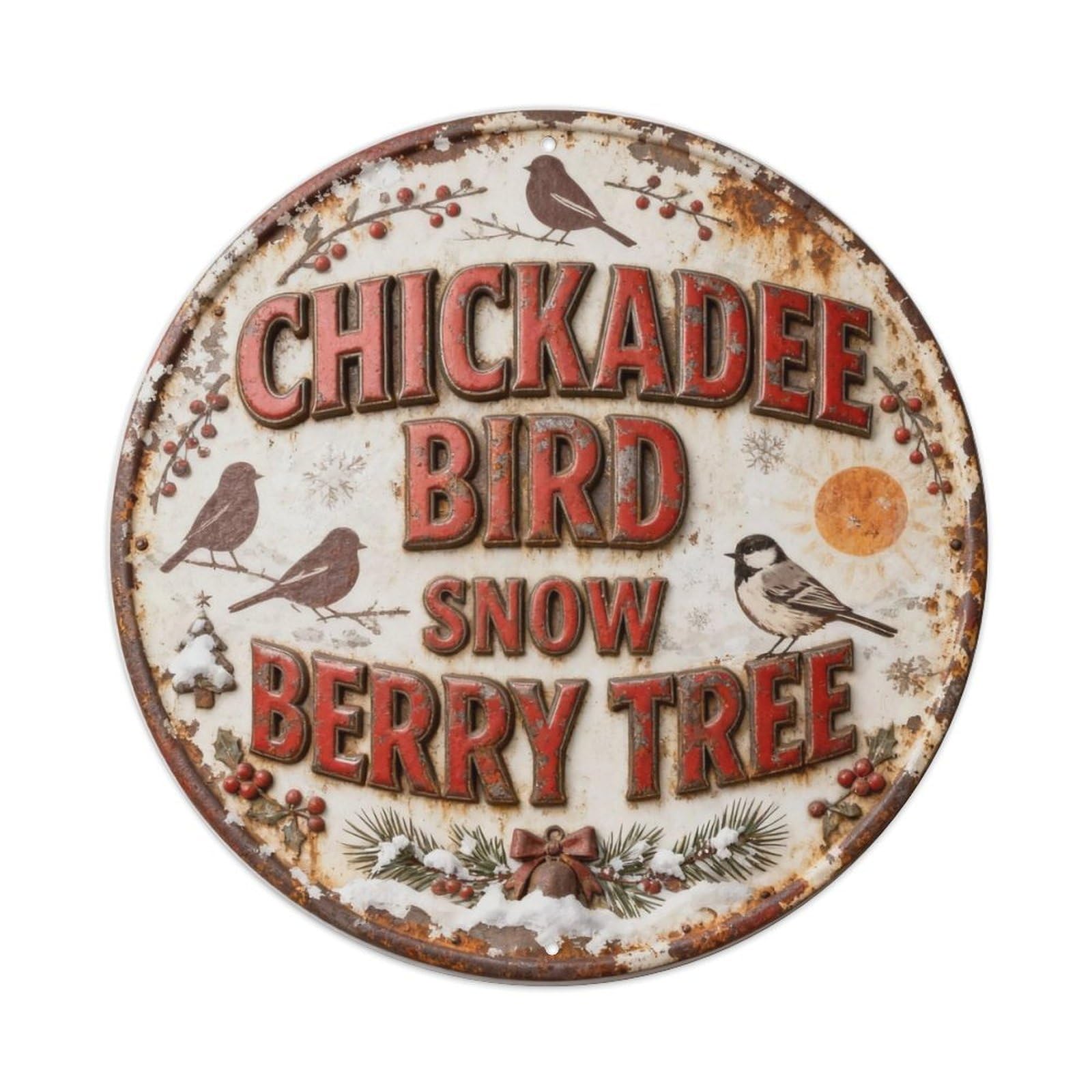 CHICKADEE BIRD SNOW BERRY TREE Metal Tin Sign Plaque