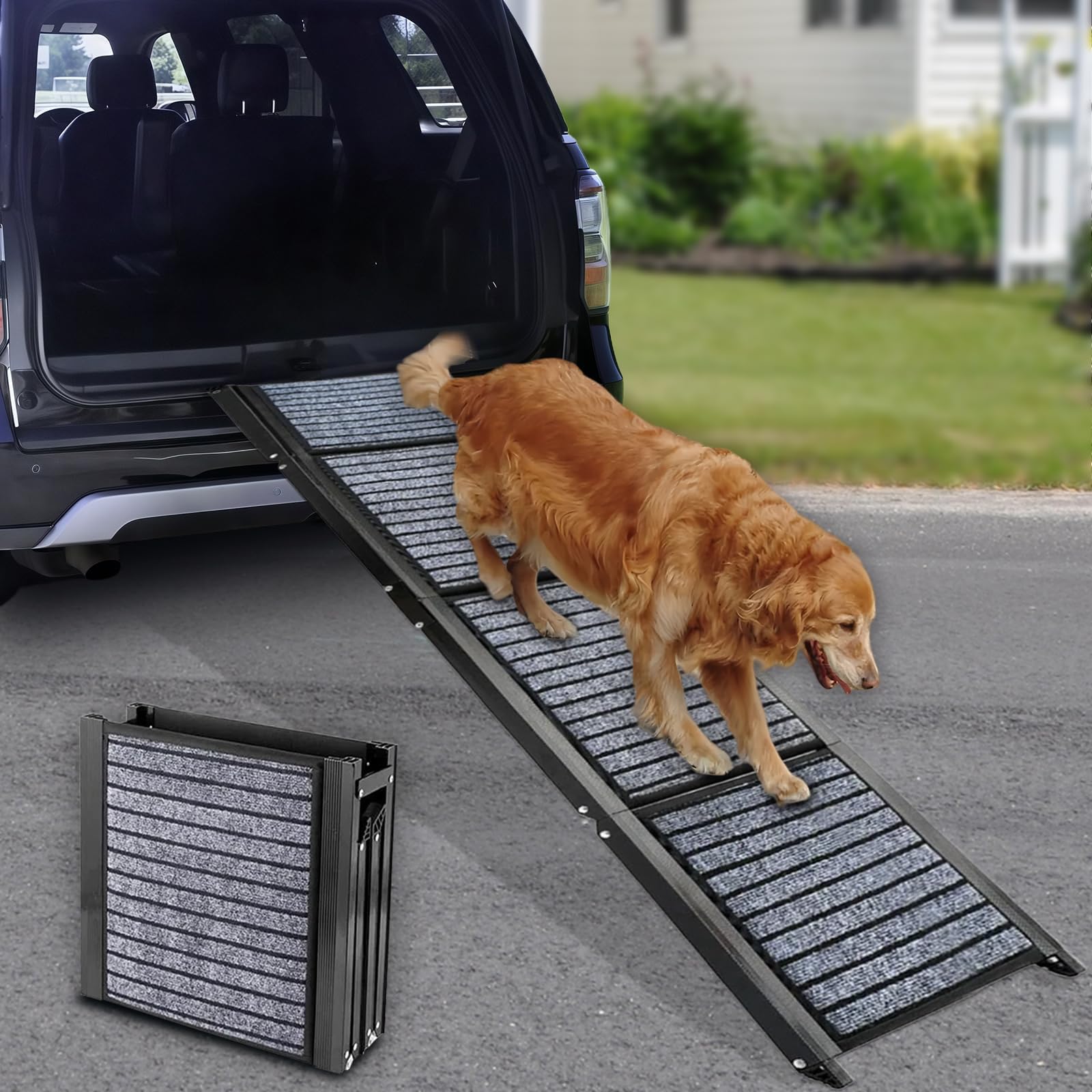 Dog Ramp for Car, 67'' Portable Pet Ramp for Large Dogs Up to 250 LBS, 17.3" Wide Folding Dog Ramp, with Anti-Slip Rug Surface, Outdoor Dog Ramps for SUV Car & Truck