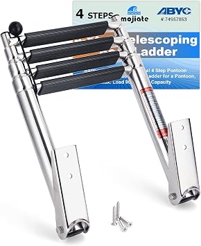 4-Step Telescoping Boat Ladder | Marine-Grade 316 Stainless Steel | 900lb Capacity | Anti-Slip Treads & Dual Handrails | Collapsible for Pontoon, Yacht & Dock