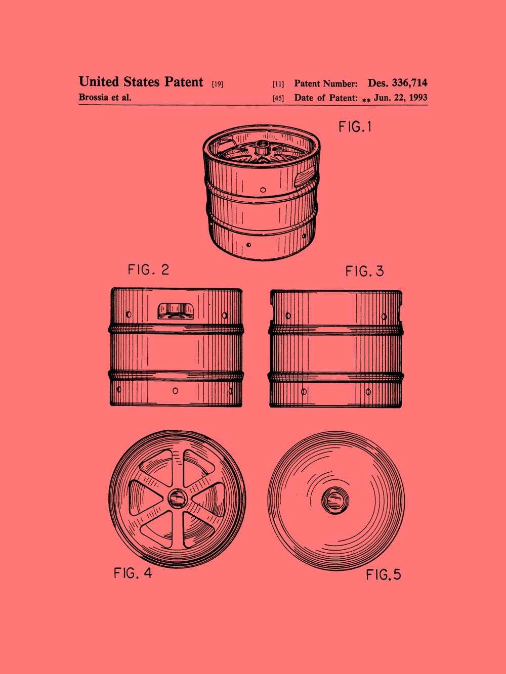 Framable Patent Art Original Ready to Frame Beer Keg Brewing Pub Décor 8in by 10in Patent Art Poster Print Vintage Coral PAPXSSP95CR