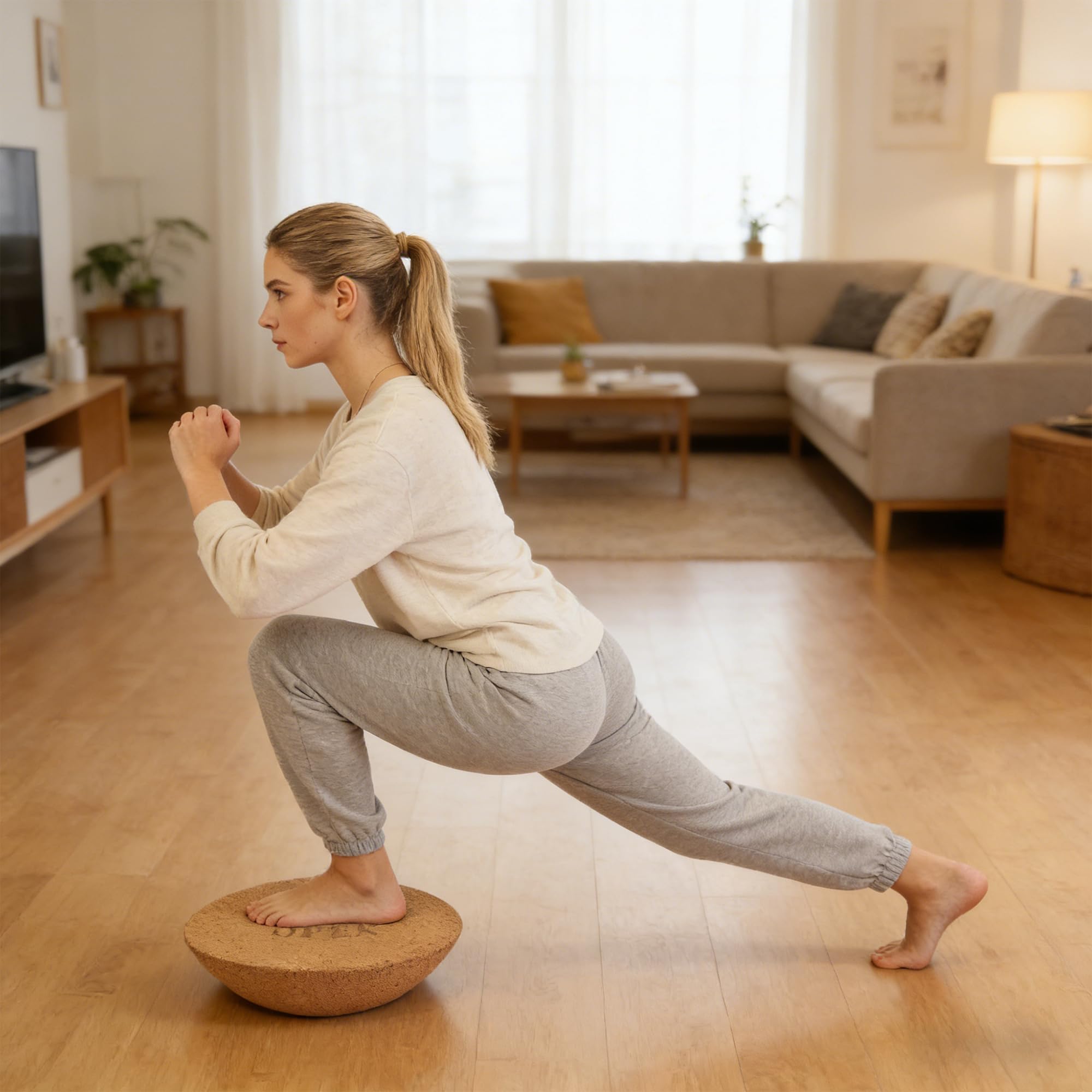 Kit d'entraînement d'équilibre - Planche de surf en bois, demi-sphère en liège, rouleau de massage, balle - Fitness tous niveaux, renforcement musculaire et récupération, surf et patinage en intérieur